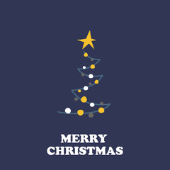 Christmas greeting card. Hand drawn style. Season of joy. Christmas tree with a star