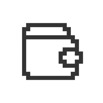 Wallet pixelated ui icon. Personal bank account. Banking and finance. Money transfer. Editable 8bit graphic element. Outline isolated vector user interface image for web, mobile app. Retro style