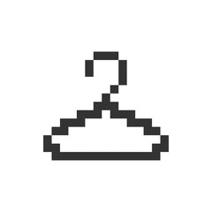 Fototapeta premium Hanger pixelated ui icon. Keep clothes neat and wrinkles free. Boutique inventory. Editable 8bit graphic element. Outline isolated vector user interface image for web, mobile app. Retro style