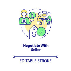 Negotiate with seller concept icon. Property purchase. Better price. Homebuying tip abstract idea thin line illustration. Isolated outline drawing. Editable stroke. Arial, Myriad Pro-Bold fonts used