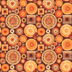 seamless abstract pattern of geometric shapes, circles and squares imitating embroidery or tapestry. Repeating vector background. Suitable for wallpaper, wrapping paper or fabric design