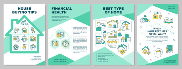 Home buying tips brochure template. Property value factors. Leaflet design with linear icons. Editable 4 vector layouts for presentation, annual reports. Arial-Black, Myriad Pro-Regular fonts used