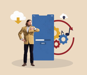 Ongoing operation. Young business man, manager looking for business process. Concept of business, project, challenges, time management