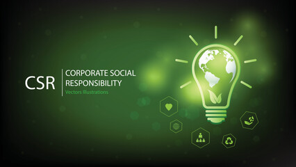 CSR concept design.Corporate social responsibility and giving back to the community on a green background.modern business concept.	