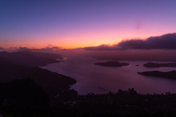 Dawn view of Lyttelton Harbour, Christchurch, New Zealand.