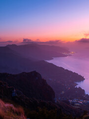 Dawn view of mountain layers in Port Hills, Christchurch, New Zealand.