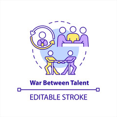 War between talent concept icon. Workers competition. Employee retention abstract idea thin line illustration. Isolated outline drawing. Editable stroke. Arial, Myriad Pro-Bold fonts used