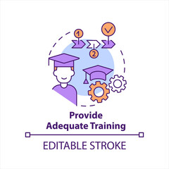 Provide adequate employee training concept icon. Give appropriate instructions abstract idea thin line illustration. Isolated outline drawing. Editable stroke. Arial, Myriad Pro-Bold fonts used