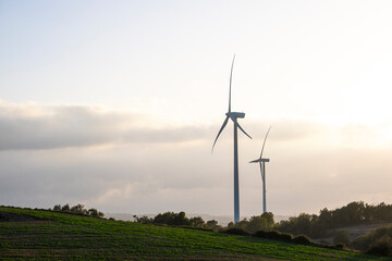 Obraz premium Wind turbines with the sky in the background in Spain