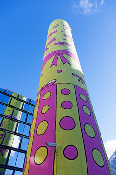 Stockholm, Sweden - October 10, 2022: artwork at the Globe with the name Flickorna