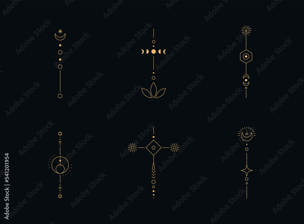 Wall mural set of moon and sun line art. minimal boho linear symbols. celestial mystic element. vector line art