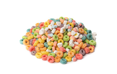 Colorful Breakfast Rings Isolated. Fruit Loops, Fruity Cereal Rings, Colorful Corn Cereals