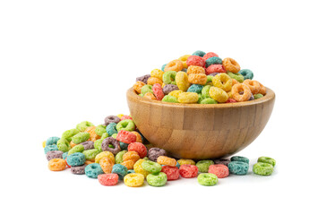 Colorful Breakfast Rings Isolated. Fruit Loops, Fruity Cereal Rings, Colorful Corn Cereals