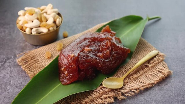 Tirunelveli Halwa India sweet for Diwali Pongal festival made with wheat flour and ghee  a famous South Indian Sweet 4k video footage	