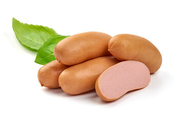 Boiled pork sausages, isolated on white background. High resolution image.