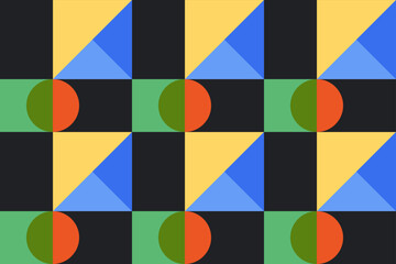 Seamless vector pattern, simple geometry forms, bright colors, bauhaus style