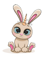 Cute bunny unicorn with long ears and big blue eyes
