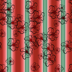 Blanket stripes and abstract flowers seamless pattern. Serape background and floral. Traditional mexican rug ornament.