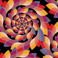 Abstract seamless creative circular flower shaped pattern with multiple shades. Impressive psychedelic colorful geometric background.