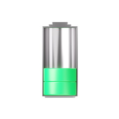 Battery 3d icon - low level capacity, energy storage. Power charge indicator, lithium element render illustration