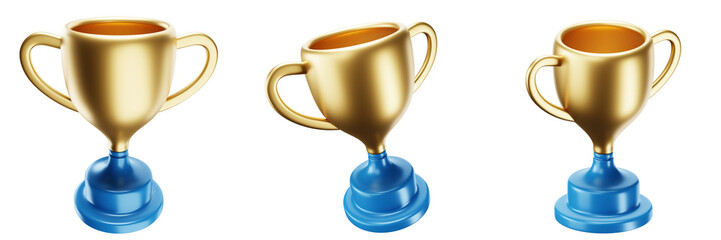 Trophy 3D icon set multiple views, Multiple angles of trophy icon on white background, 3D illustration Education Icons