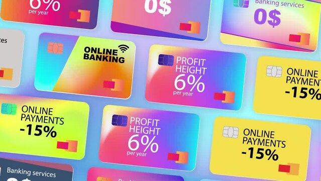 Collection of bright designs of plastic bank cards footage