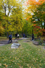 Montreal, Quebec - Canada - October 10, 2022: People Walking at the Base of Mount Royal Park. Park...