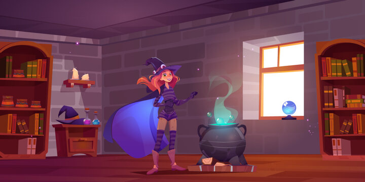 Witch Cooking Potion In Magic School, Enchantress