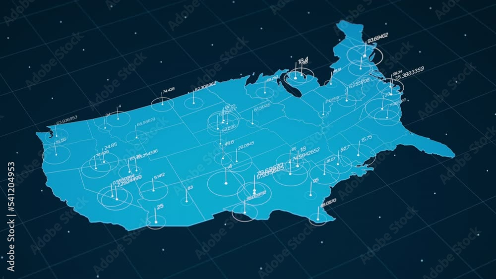 Poster usa blue map big data visualization. futuristic map infographic. information aesthetics. visual data