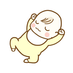 手をあげて寝る赤ちゃん