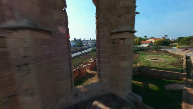 Northern Cyprus. Aerial view of Othello Castle ,Famagusta.
FPV drone shot. 4K