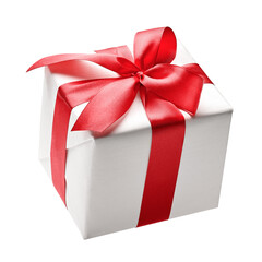 White gift box with red bow	
