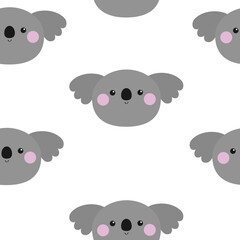 Seamless pattern. Koala bear face icon. Cute cartoon funny baby character. Kawaii animal. Pink cheek. Kids childish texture for fabric, wrapping paper, textile print. Flat design. White background.