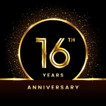 16th Anniversary Logo. Golden Anniversary template design for celebration event, invitation card, greeting card, flyer, banner, poster, double line logo, vector illustration