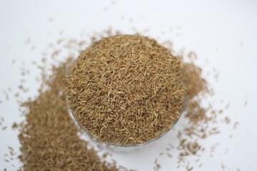Cumin seeds decorated on white background