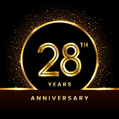 28th Anniversary Logo. Golden Anniversary template design for celebration event, invitation card, greeting card, flyer, banner, poster, double line logo, vector illustration