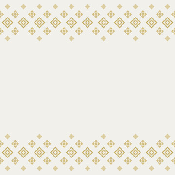 Contemporary Thai art in a seamless modern style. Large and small square line flower patterns. Light brown background. Vector illustration.