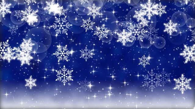 クリスマス 雪の結晶 大 バブル 雪が降る 【背景 瑠璃色】