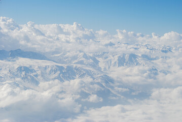 Fototapeta na wymiar Mountain view of the Himalayas from the plane