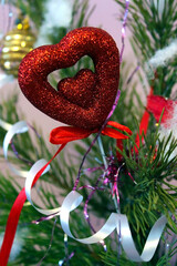 Christmas decor, decoration on a festive tree in the shape of a heart