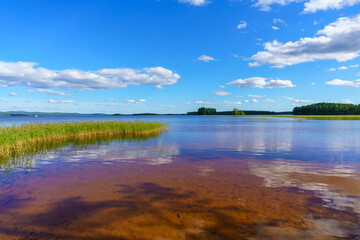 Natural bathing beach at a lake in Sweden