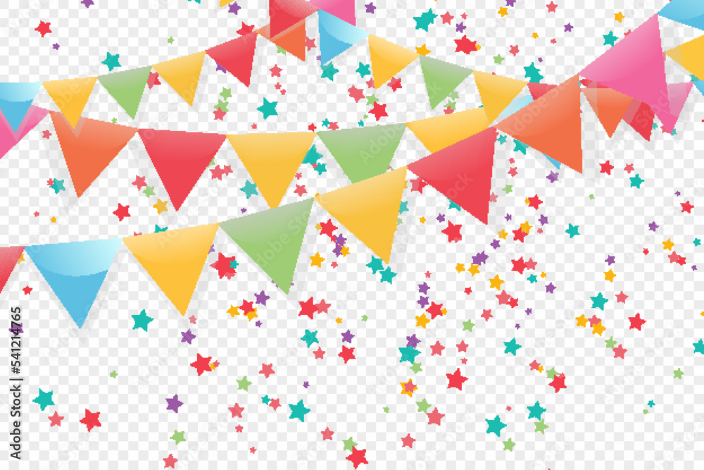 Poster Lots of colorful tiny confetti and ribbons on transparent background. Festive event and party. Multicolor background.Colorful bright confetti isolated on transparent background.	