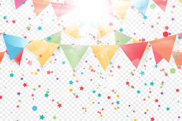Lots of colorful tiny confetti and ribbons on transparent background. Festive event and party. Multicolor background.Colorful bright confetti isolated on transparent background.	