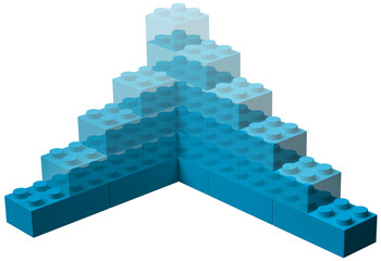 3D toy building blocks project plan concept rising, partially transparent storeys, isolated