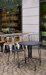 Furniture set in hipster cafe with table and chair outdoor