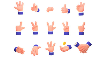 3d render hand gesture 3d cartoon style icon on white background.