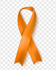 National Kidney Cancer Awareness Month. The Ribbon Is Orange, Highlighted On A Transparent Background. Vector Design Template For A Poster.