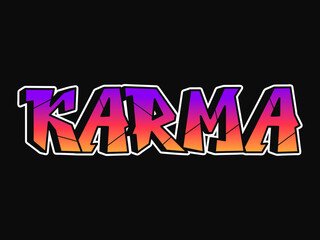 Karma word trippy psychedelic graffiti style letters.Vector hand drawn doodle cartoon logo karma illustration. Funny cool trippy letters, fashion, graffiti style print for t-shirt, poster concept © Yevhen