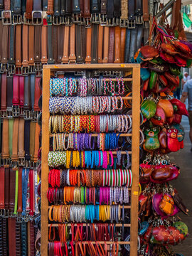 Various colourful bracelets on an italian market - Florence, Italy
