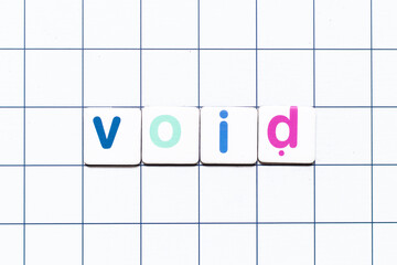 Colorful tile letter in word void on white grid background